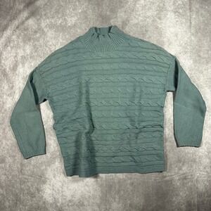 J. Jill Women Medium Petite Sage Green Cable Knit Mock Neck Fisherman Sweater